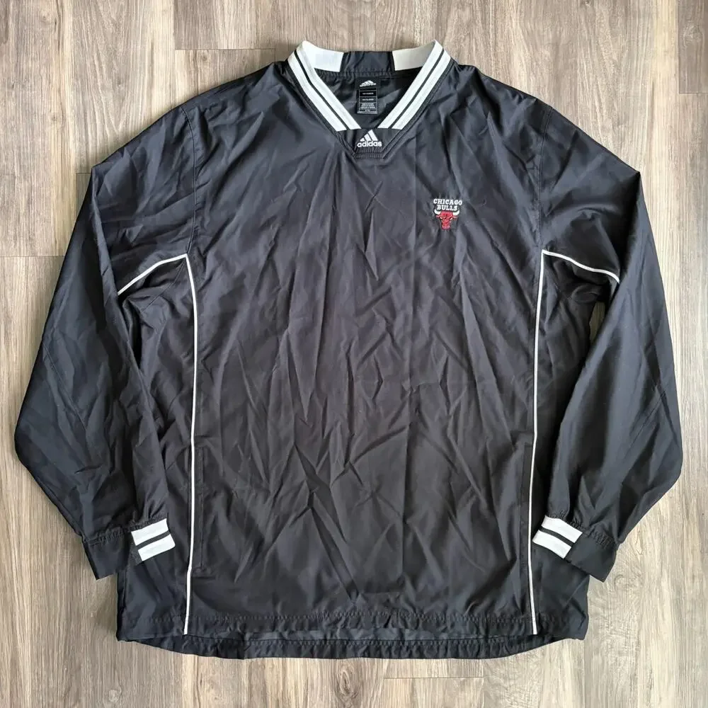 Adidas Chicago Bulls Pullover Windbreaker Jacket Black Size XL Tall Team Issue